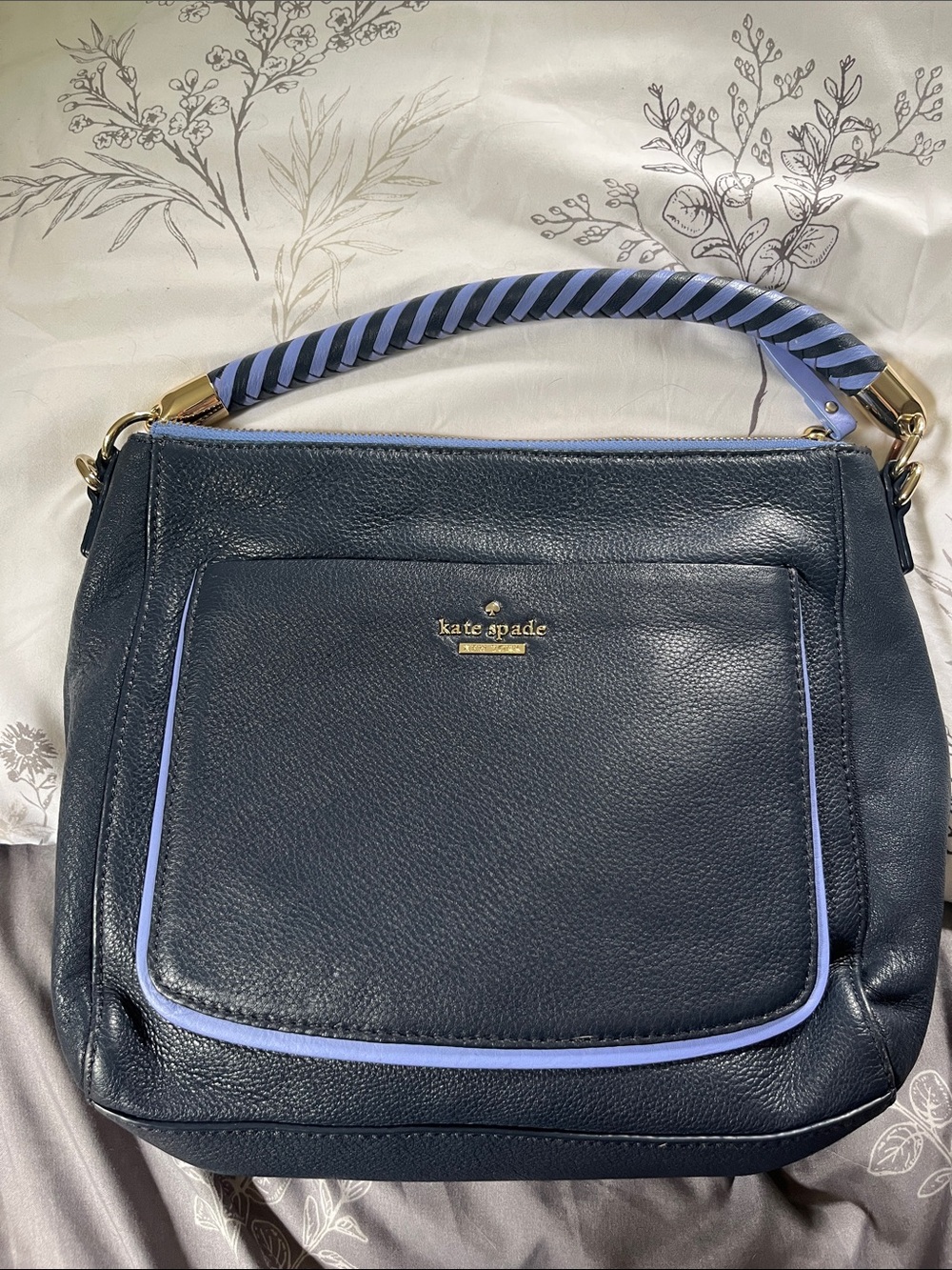 kate spade Navy Leather Shoulder Bag with Lavender Trim